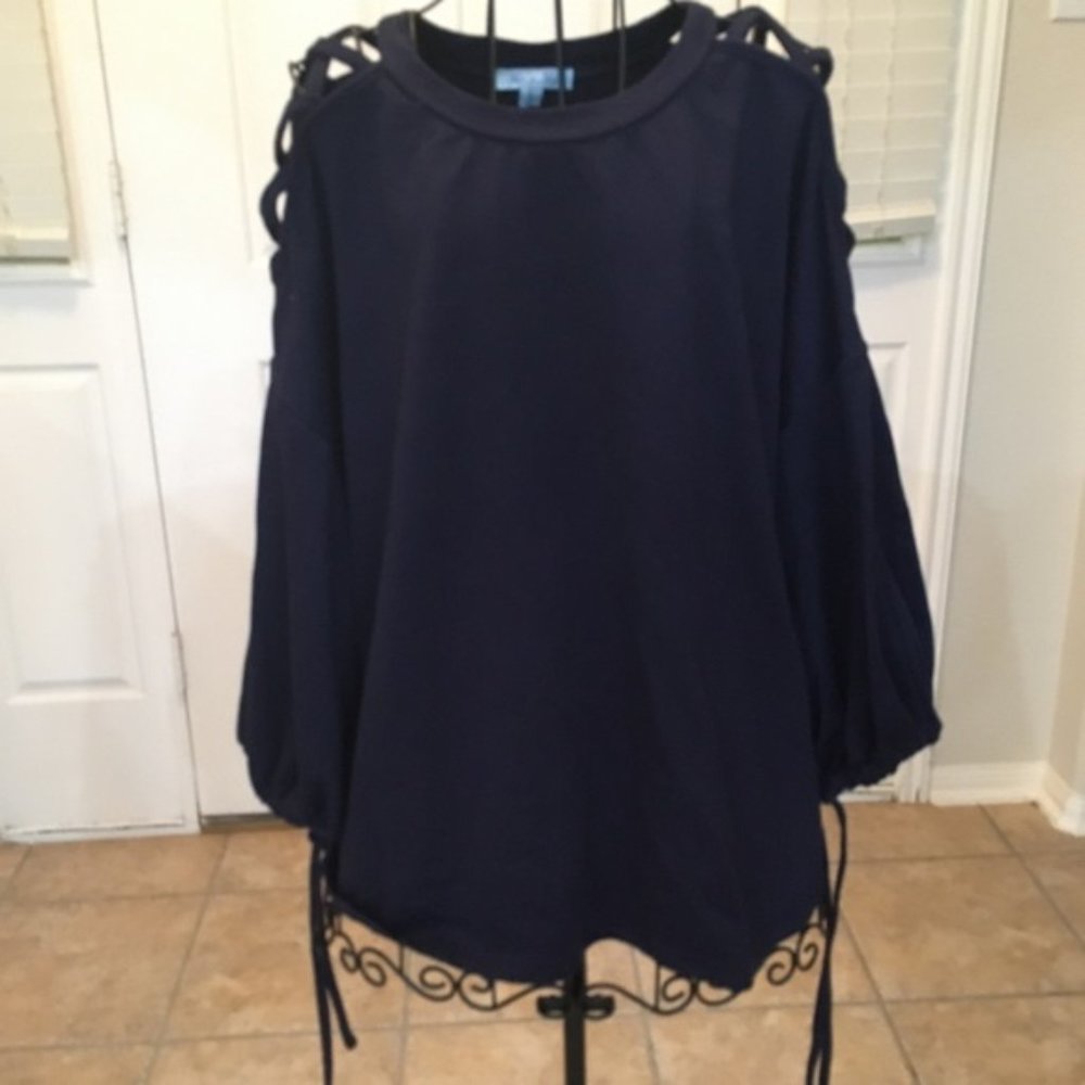 She & Sky Criss Cross Lace Up Cold Shoulder Top